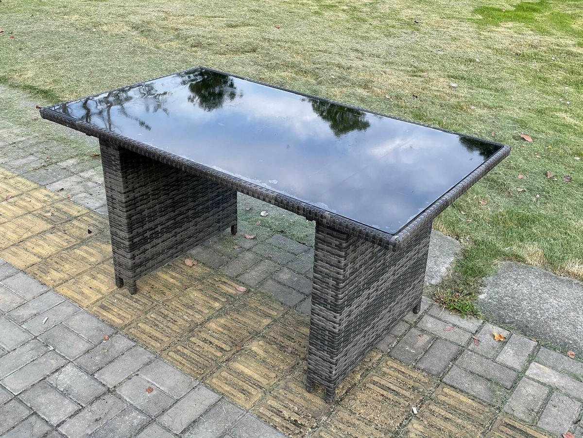GARTENMÖBEL SET MIT RECHTECKIGEM TISCH UND 6 STÜHLEN Polyrattan Outdoor 6-Sitzer - Dunkelgrau/Grau, Glas/Kunststoff - Fimous