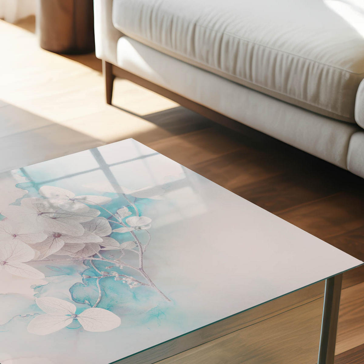 TISCHPLATTE 50x50 cm – Pastellblumen - Blau, Glas (50/50/0.4cm) - Wallfluent