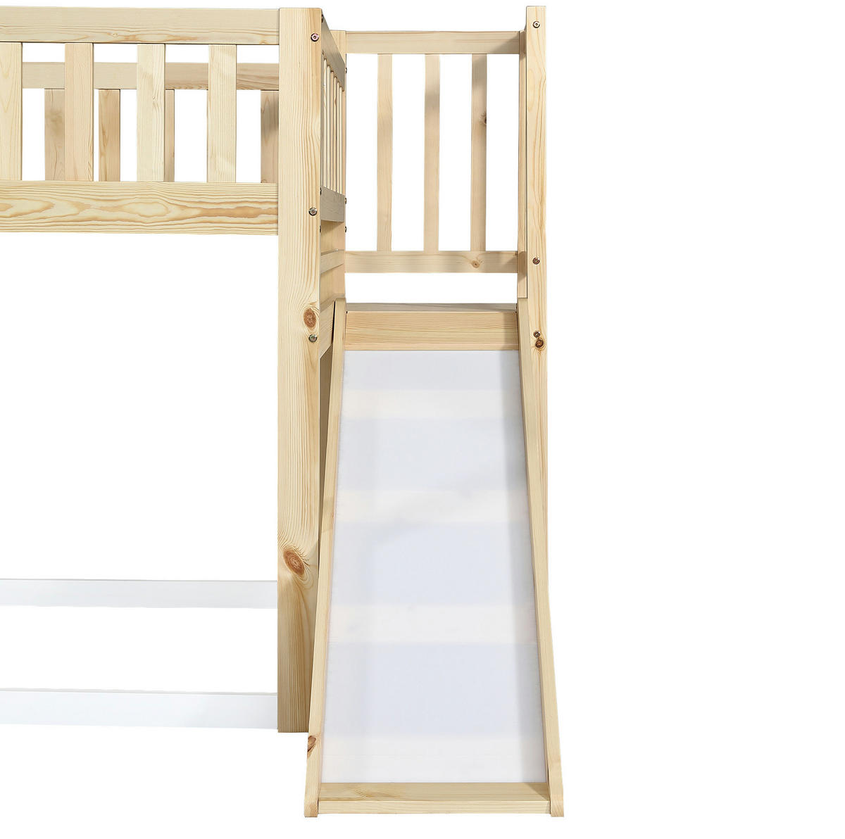 ETAGENBETT Hausbett mit Rutsche, Dach und Fenster, Natur/Weiß, 90/200 cm - Naturfarben, Holz (90/200cm) - MIVRAY