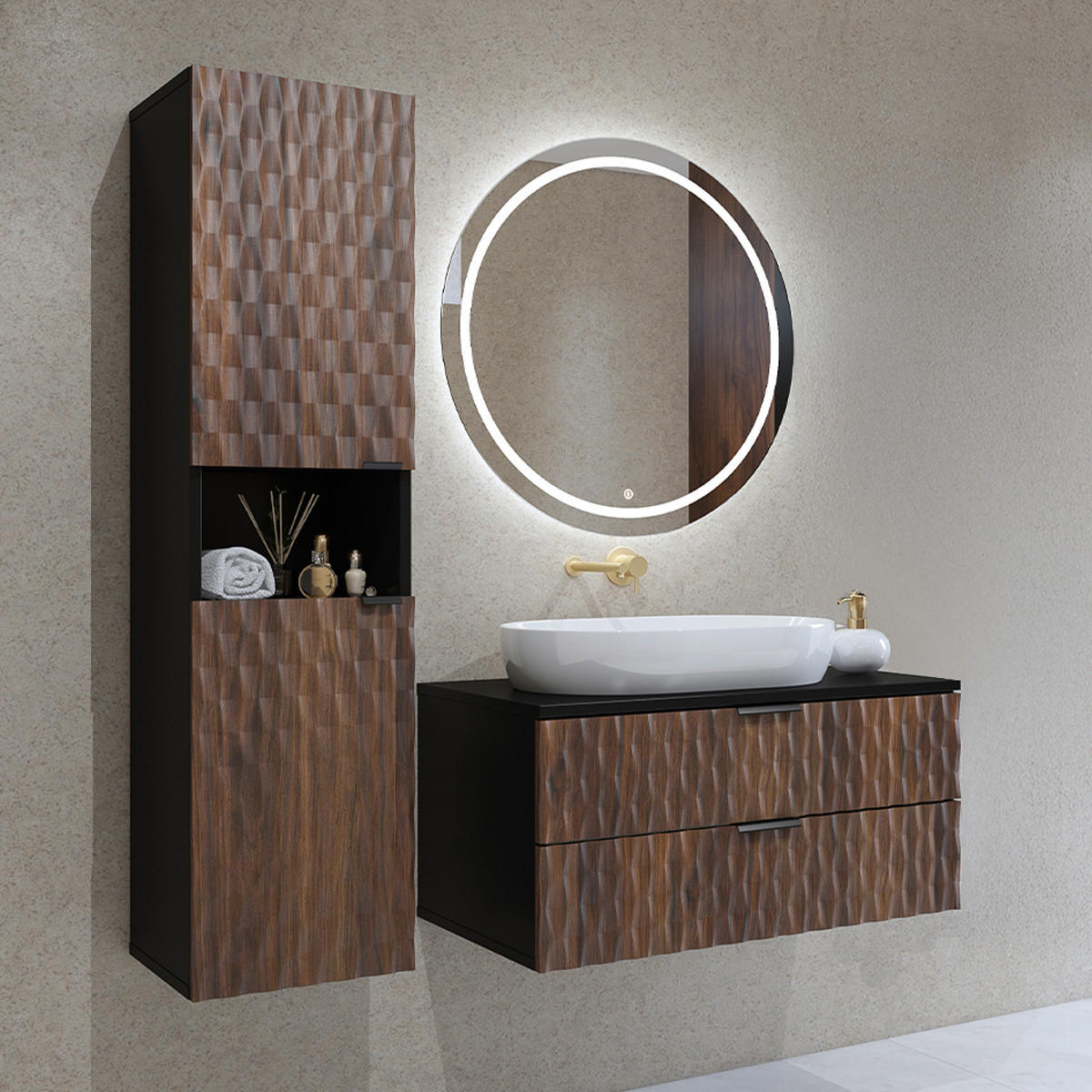 WASCHTISCHUNTERSCHRANK 81cm Nevia 2er-Set Holz und Schwarz - Schwarz, Holzwerkstoff (81/40/48cm) - Petits-meubles