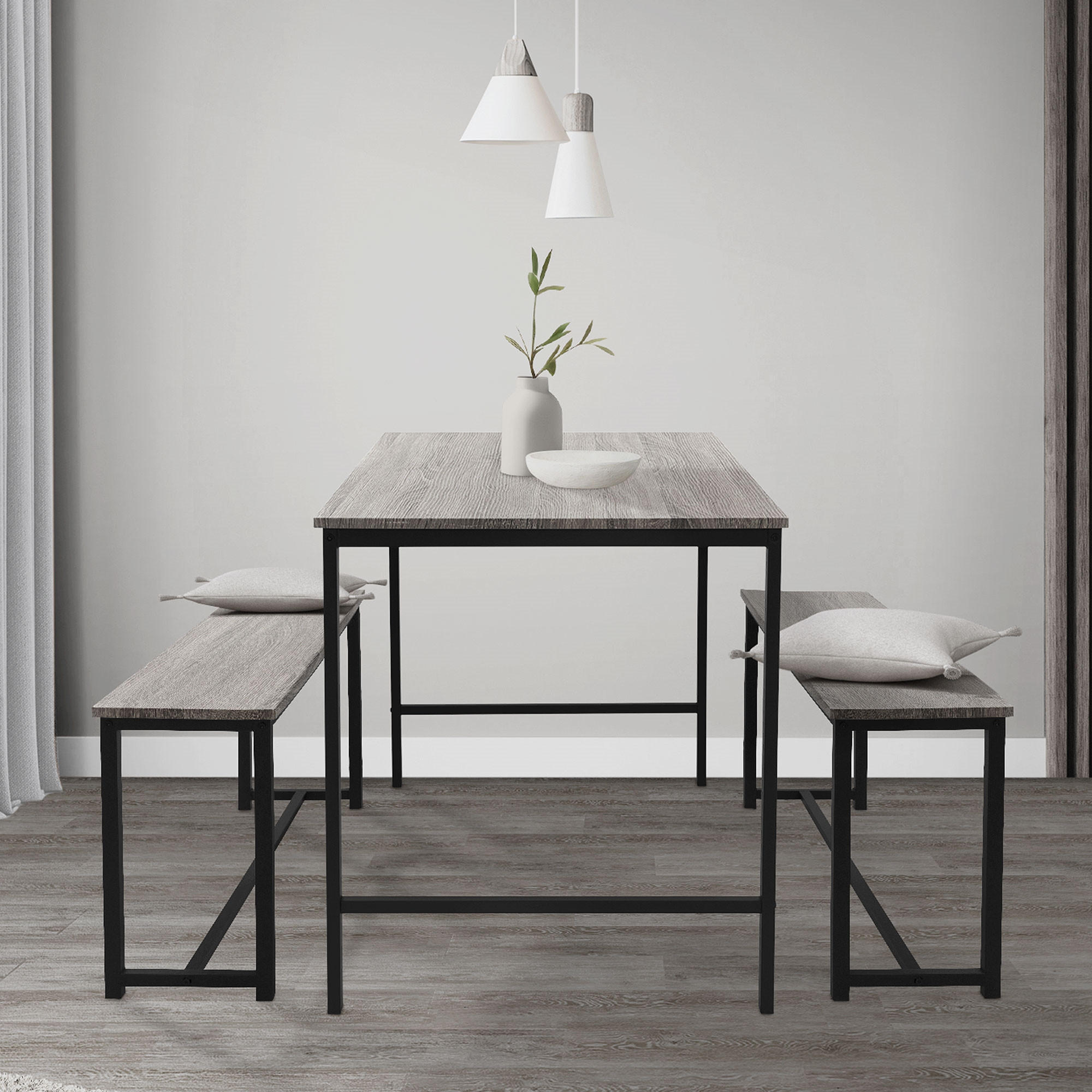 ESSTISCH Set 3-teilig - Grau, Holzwerkstoff (107/75/67cm) - ML-DESIGN
