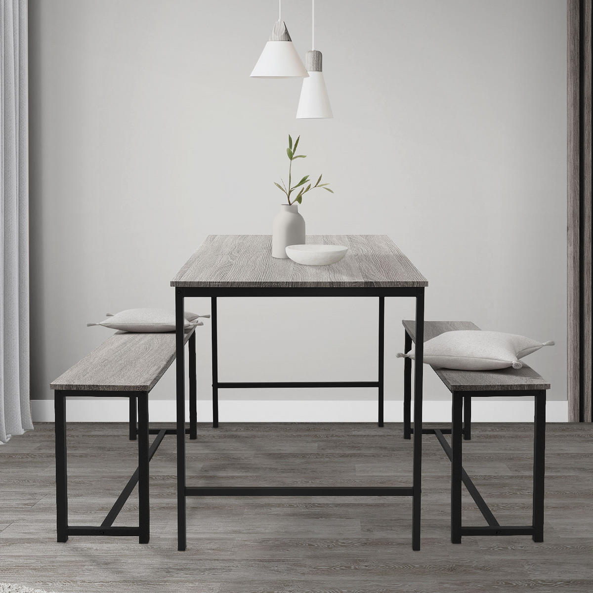 ESSTISCH Set 3-teilig - Grau, Holzwerkstoff (107/75/67cm) - ML-DESIGN