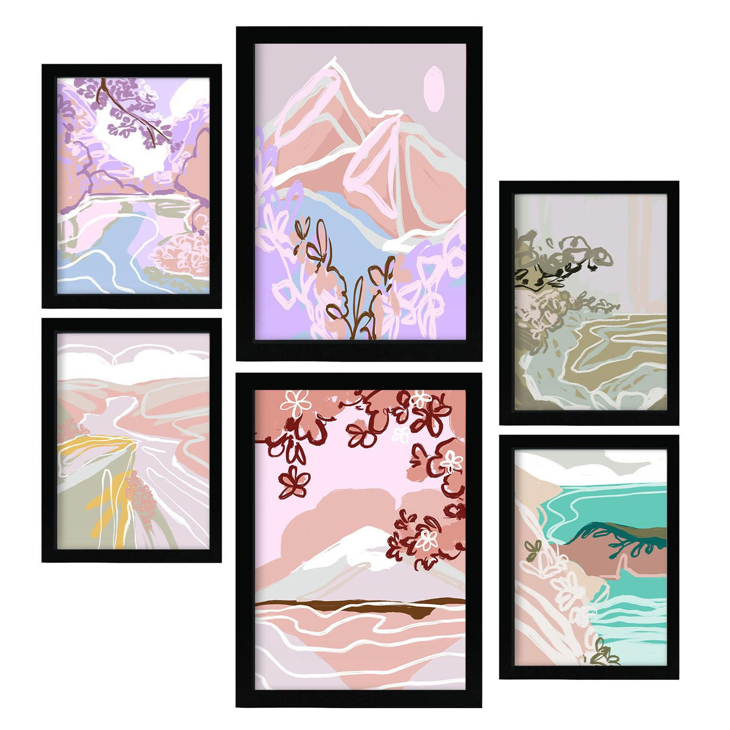 POSTER Set Mit 6 Stille Natur A3 & A4 Schwarzer Rahmen - Schwarz, Papier (29/3cm) - Nacnic