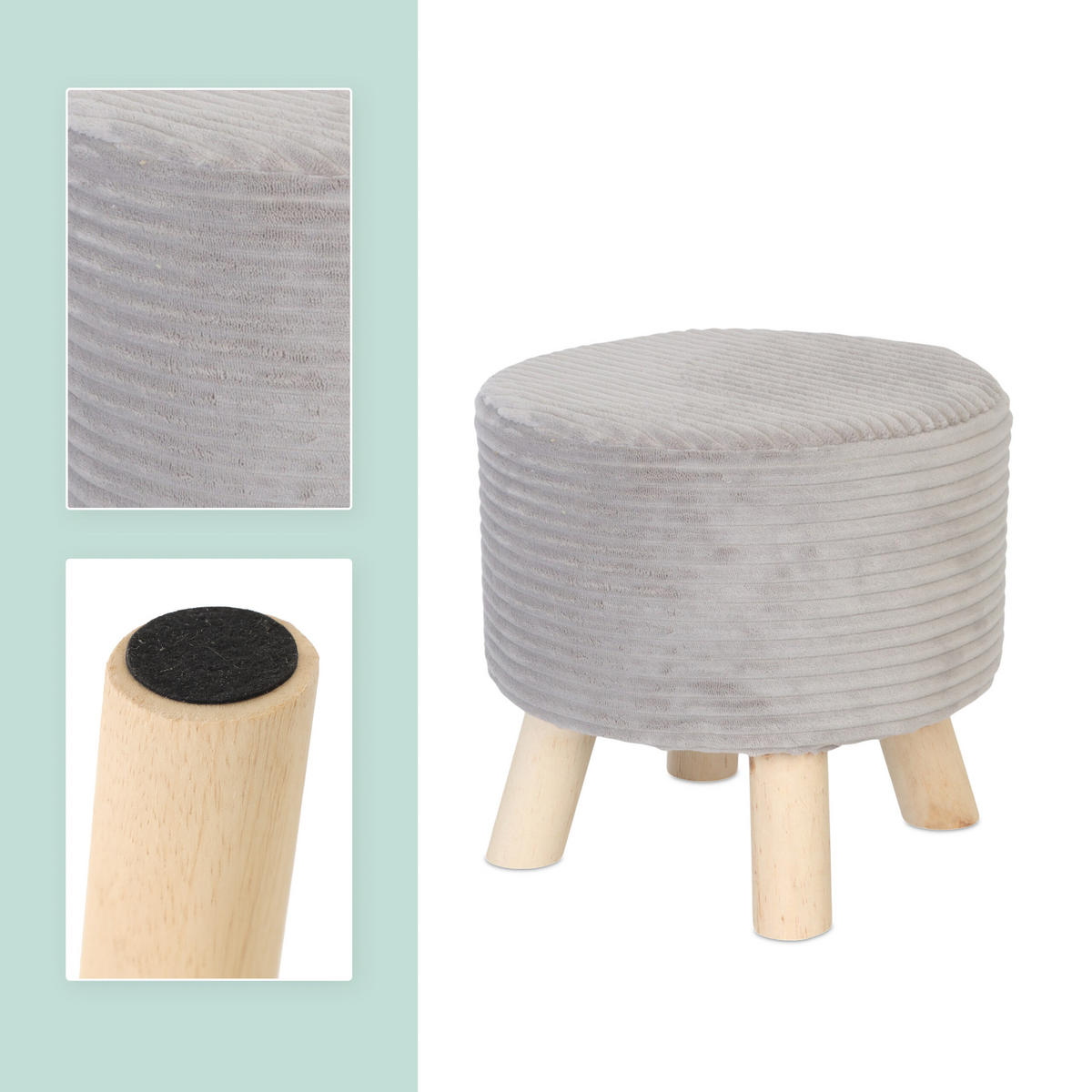 CORD-HOCKER - Hellgrau/Naturfarben, Holz/Textil (30/30/30cm) - Relaxdays