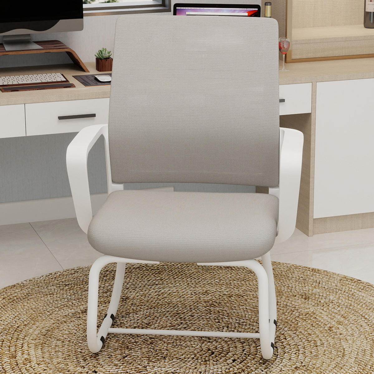 BÜROSTUHL Netz Grau & Weiß - Weiß/Grau, Textil/Metall (59/90/55cm) - WISHDOR