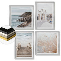 WANDBILDER 4er Set - 50x50 cm & 40x60 cm Silberner Rahmen - Meeresarchitektur Santorin - Silberfarben, Kunststoff (50/50cm) - ArtPrintCave