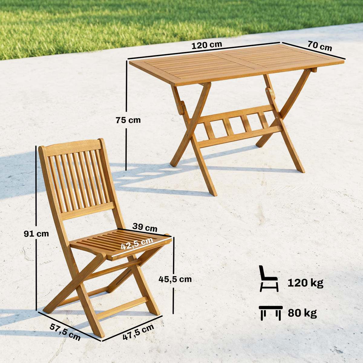 OUTDOOR ESSGRUPPE 5ER-SET aus Akazienholz Braun - Akaziefarben, Holz - Outsunny
