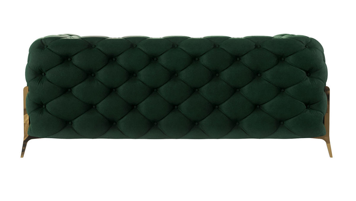 CHESTERFIELD-SOFA 2-Sitzer Lexi Flasche Grün Samt - Smaragdgrün/Goldfarben, Holz/Textil (185/75/100cm) - S-Style Möbel