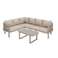 GARTENMÖBEL-SET 225/175/77 cm khaki aus Polyester und Stahl für 6 Personen mit Ecksofa und Glastisch - Beige, Metall - OKWISH