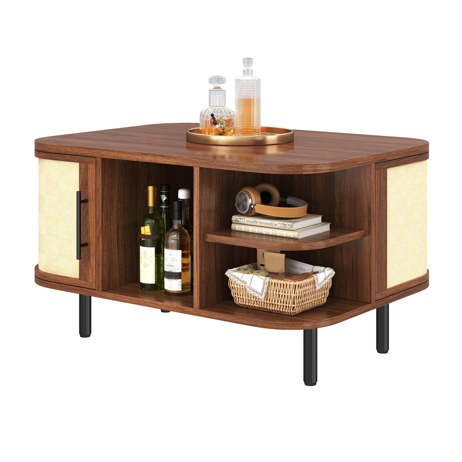 COUCHTISCH Design mit Stauraum & Metallrahmen - Braun, Holz (60/80/46.5cm) - Kaket
