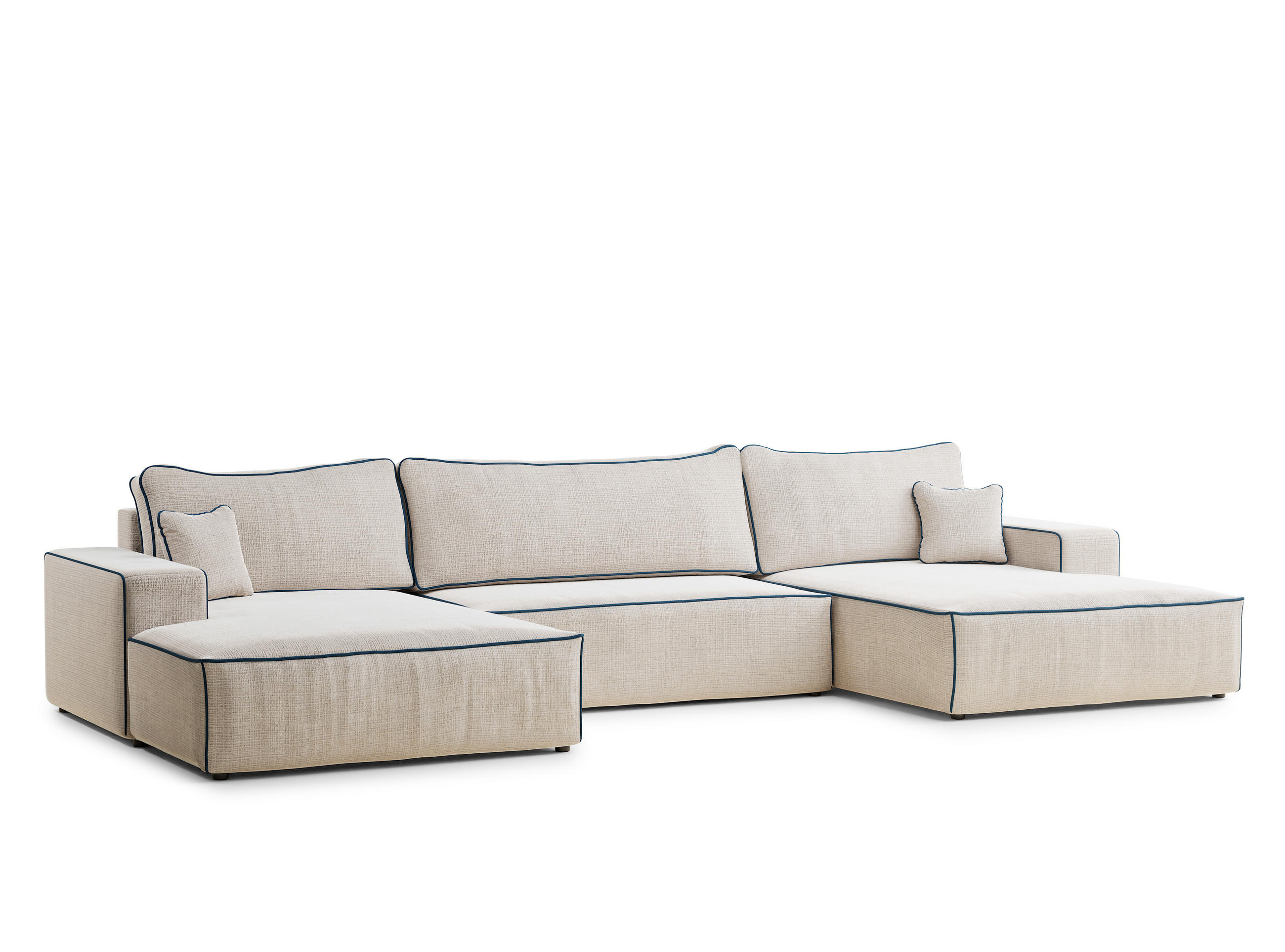 WOHNLANDSCHAFT Deseo Creme-Dunkelblau Chenille-Stoff - Creme/Schwarz, Holz/Holzwerkstoff (398/70/148cm) - Maison de Reve