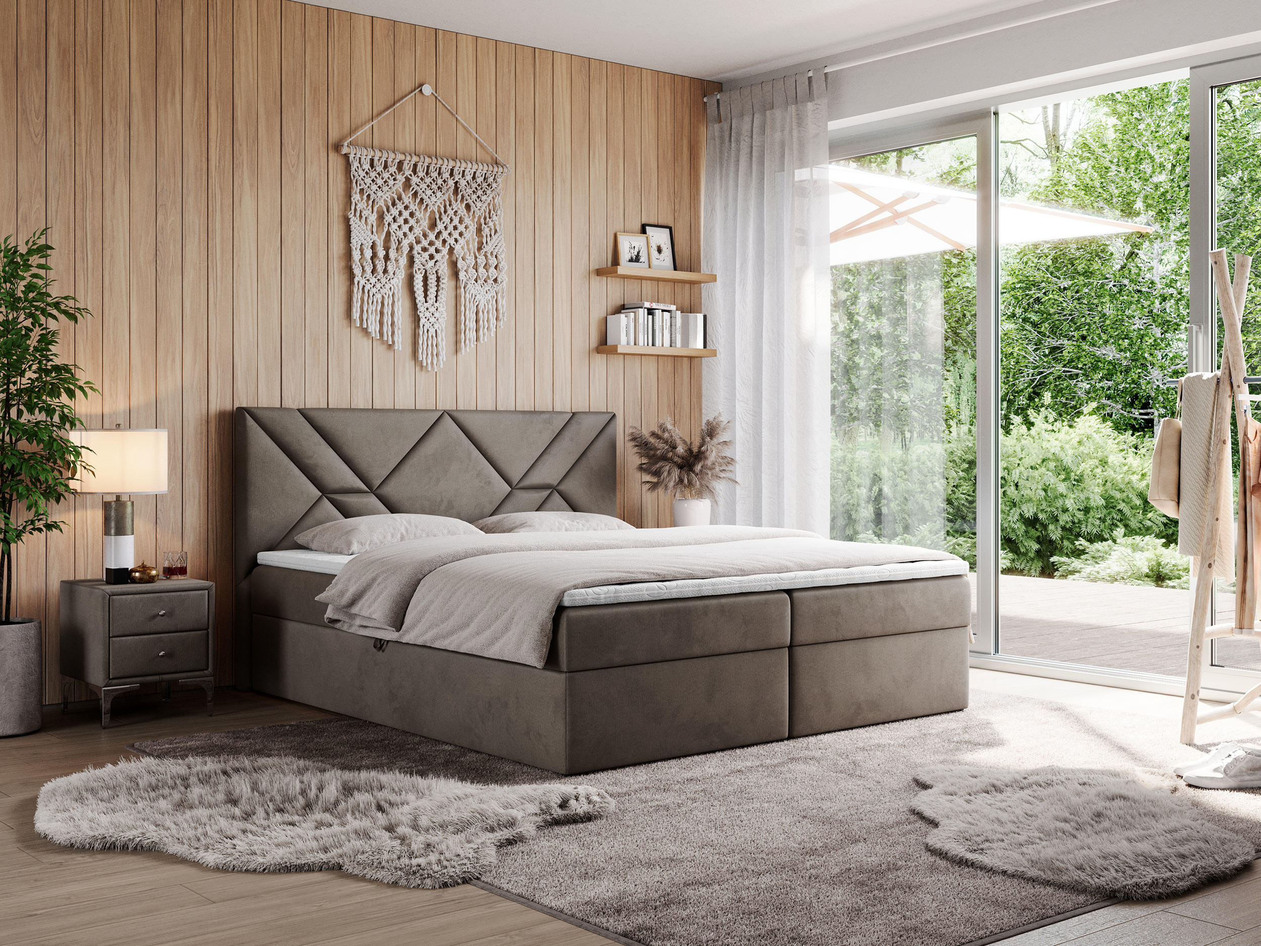 BOXBETT NEOMI 120/200 - Braun Velvet - H3 - Visco - Braun, Holz/Textil (120/200cm)