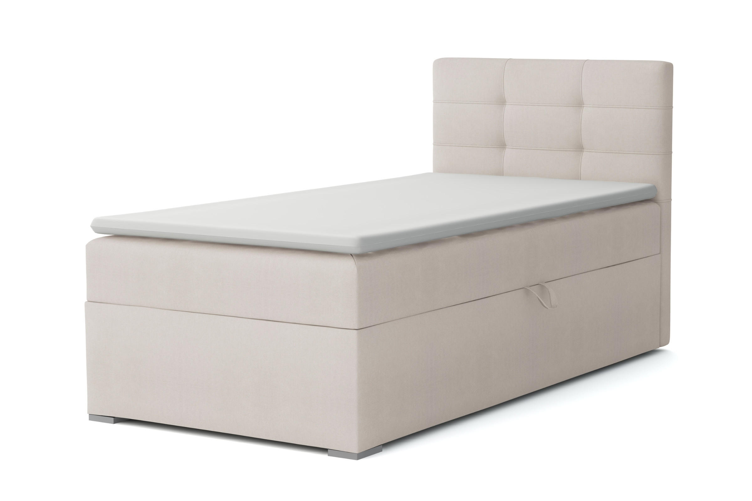 BOXBETT FLO 90/200 in Velours Ecru rechts H4 - Ecru, Holz/Holzwerkstoff (90/200cm) - Deine Möbel 24