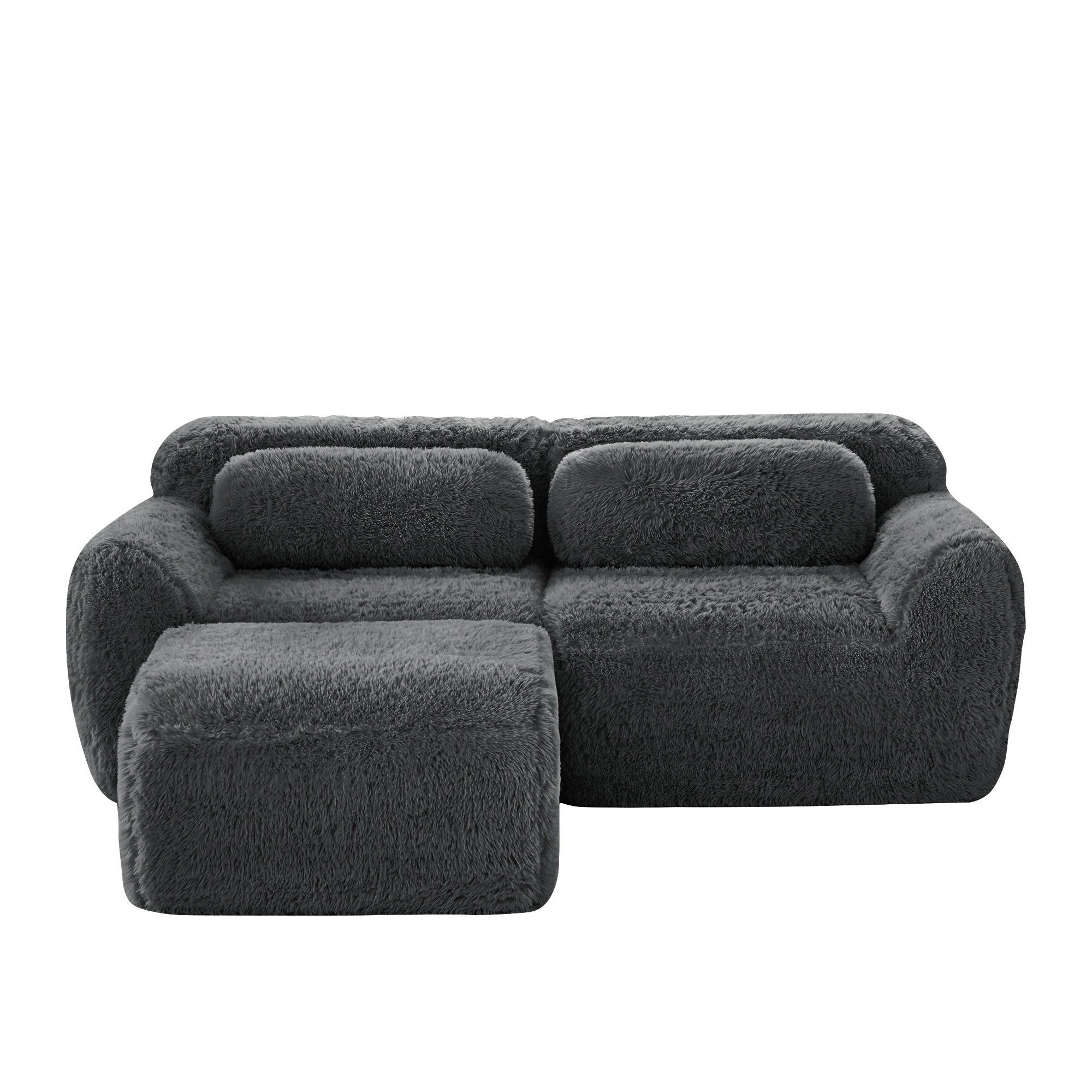2-SITZER SOFA Plüsch Grau mit Kissen - Grau, Textil (204/179cm) - WISHDOR