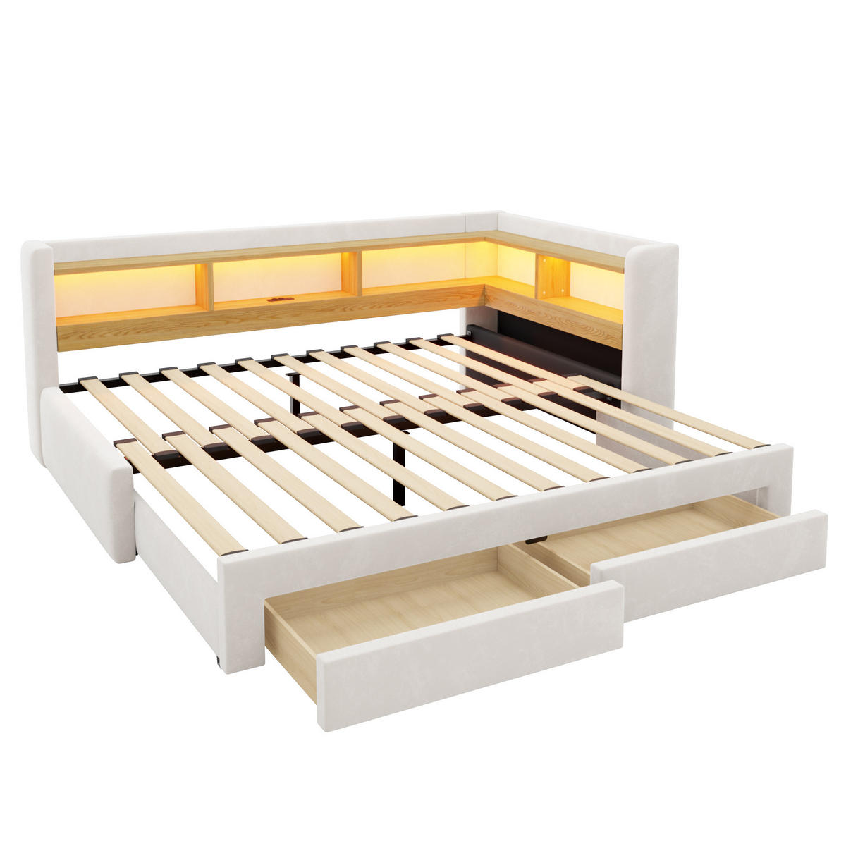 AUSZIEHBETT 90/180/200 cm, DE-41720, in Beige - Beige, Metall (90/200cm) - ComfortXL