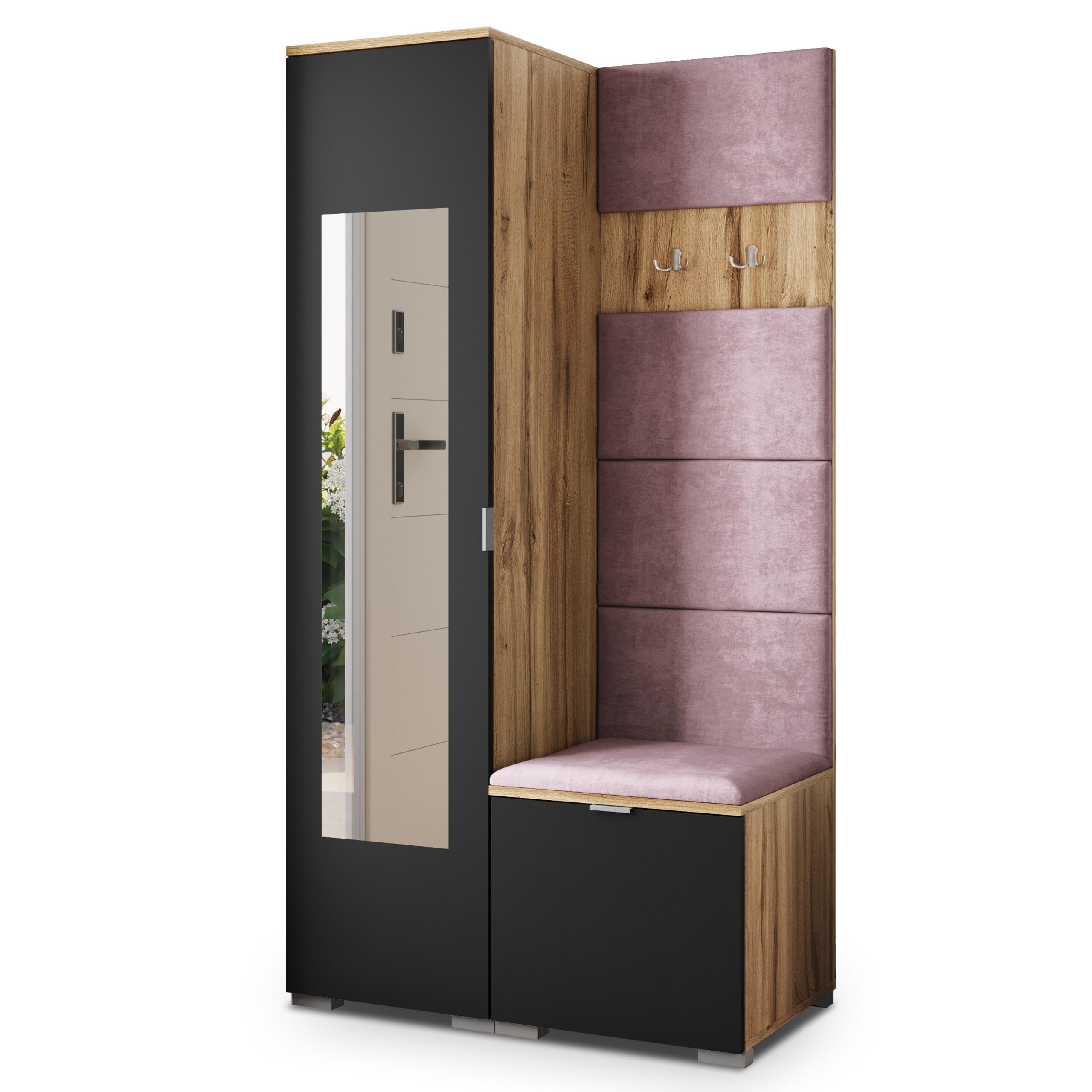 Masseno Garderobenschrank Eiche Wotan, Schwarz, Lila 95x181x51 cm