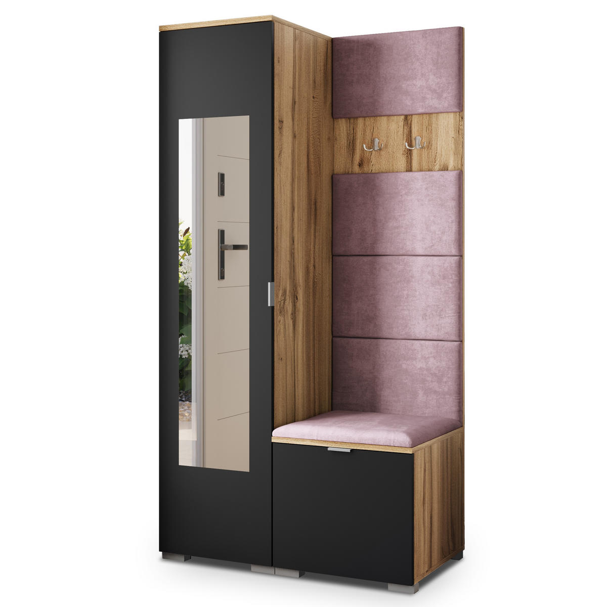 GARDEROBENSCHRANK VIRA 95/181/51 cm Modern Garderobe-Set Eiche Wotan - Eiche Wotan/Lila, Holzwerkstoff (95/181/51cm) - MASSENO