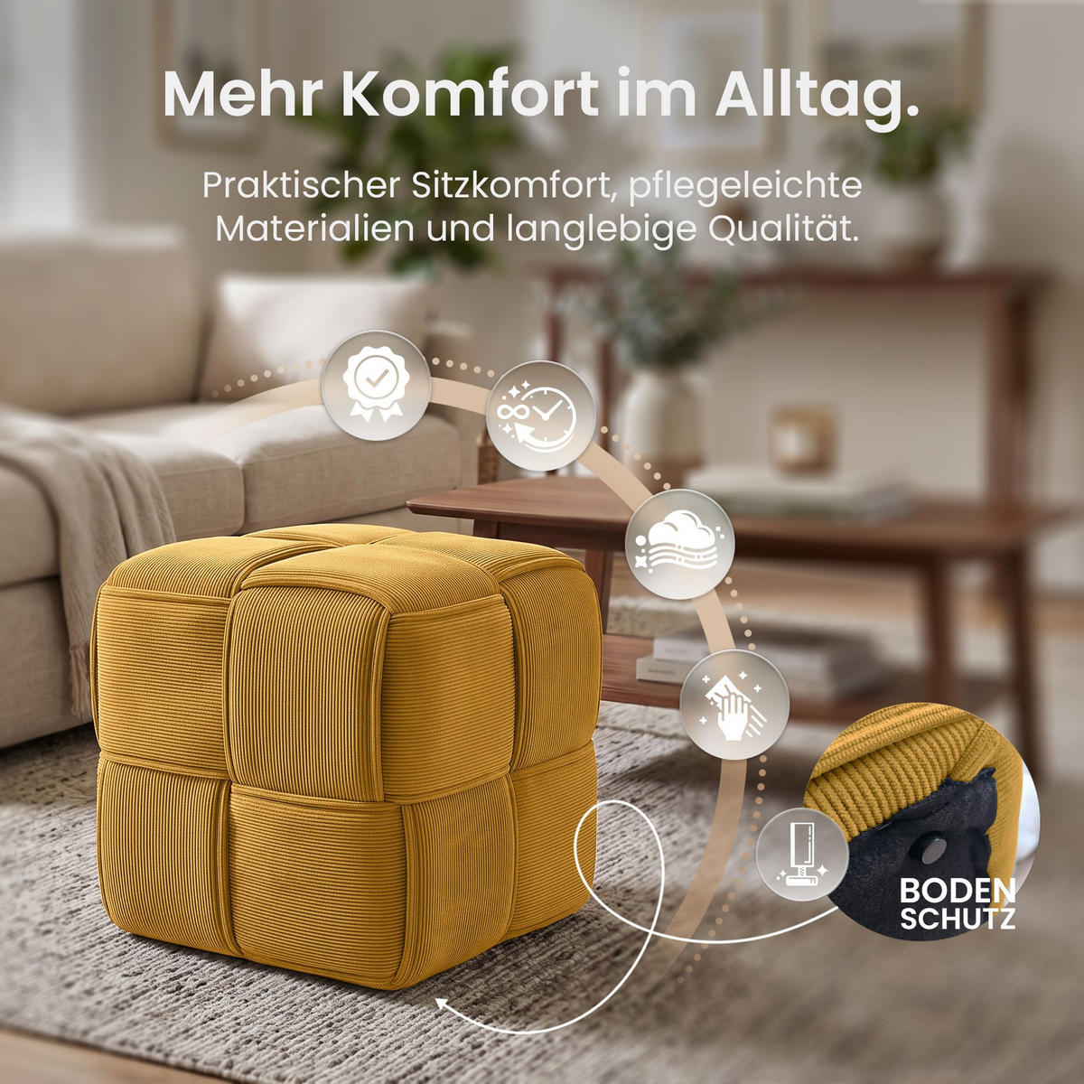 SITZWÜRFEL eckig 40/40/40 cm Cord Gelb - Gelb, Kunststoff/Textil (40/40/40cm) - CLP