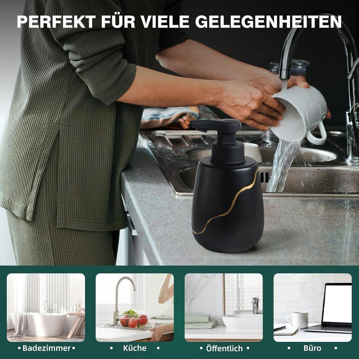 SEIFENSPENDER Automatisch Keramik Schwarz 500 ml - Schwarz, Keramik (9/17/10cm)