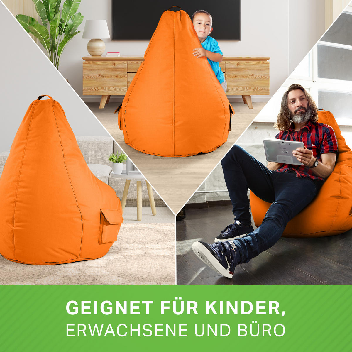 SITZSACK Lounge Chair "Cozy" 80x70x90cm - Orange, Textil (70/90/80cm) - Green Bean