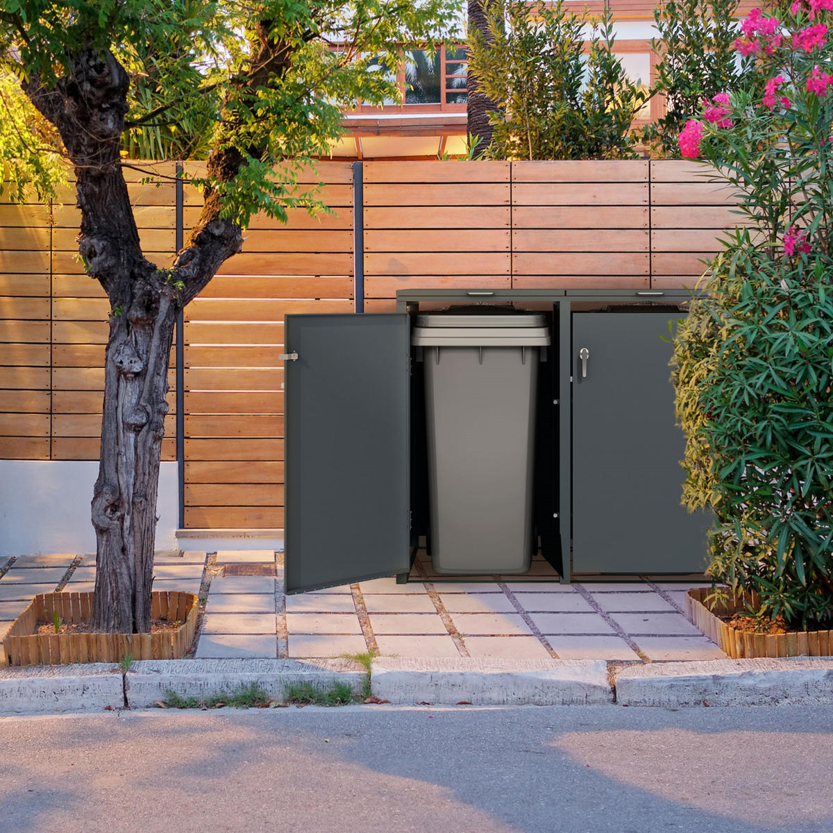 MÜLLTONNENBOX 4er Anthrazit - Anthrazit, Metall (80/116.3/264cm) - ML-DESIGN
