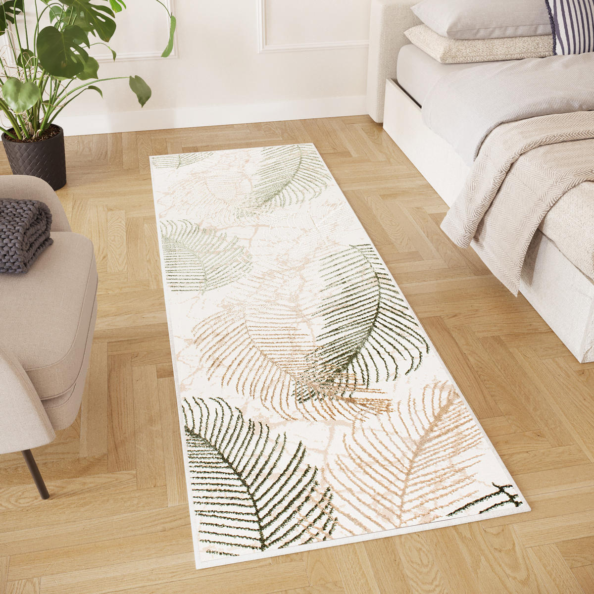 LÄUFER Crystal Hellgrün Palmenblätter 80/1300 cm - Hellgrün, Textil (80/1300cm) - Tapiso