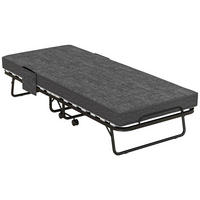 KLAPPBETT Gästebett mit Rollen, 10 cm Matratze, Abdeckung, Seitentasche, Grau - Dunkelgrau, Kunststoff - HOMCOM