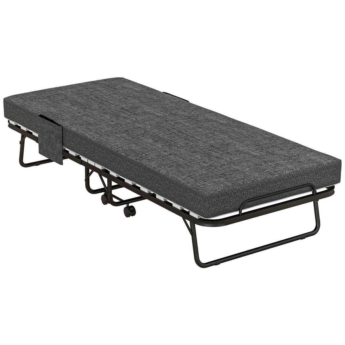 KLAPPBETT Gästebett mit Rollen, 10 cm Matratze, Abdeckung, Seitentasche, Grau - Dunkelgrau, Kunststoff - HOMCOM