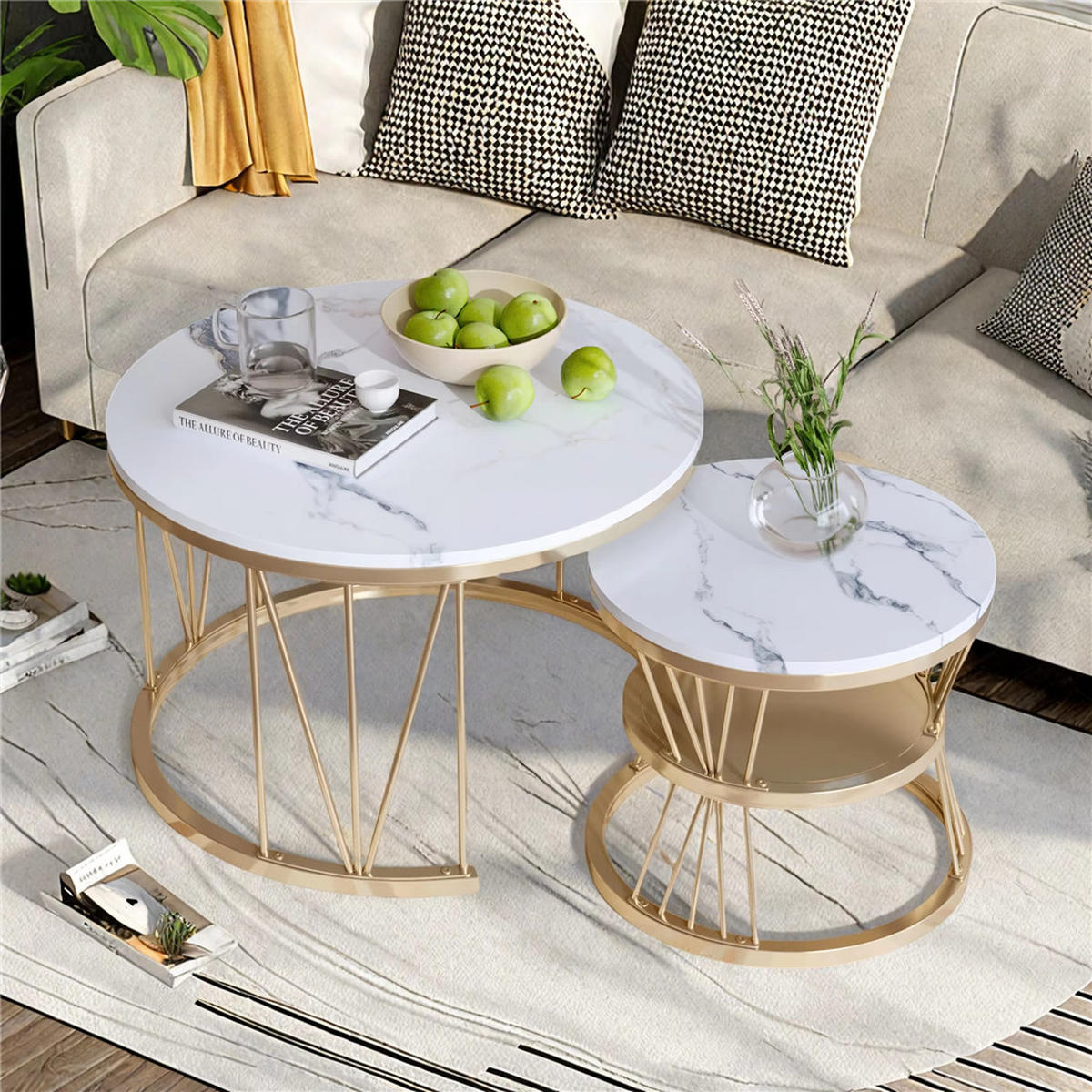 COUCHTISCH 2er-Set Weiß 70/70/45 cm + 45/45/40 cm Metall modern - Weiß, Metall (70/70/45cm) - Kaket