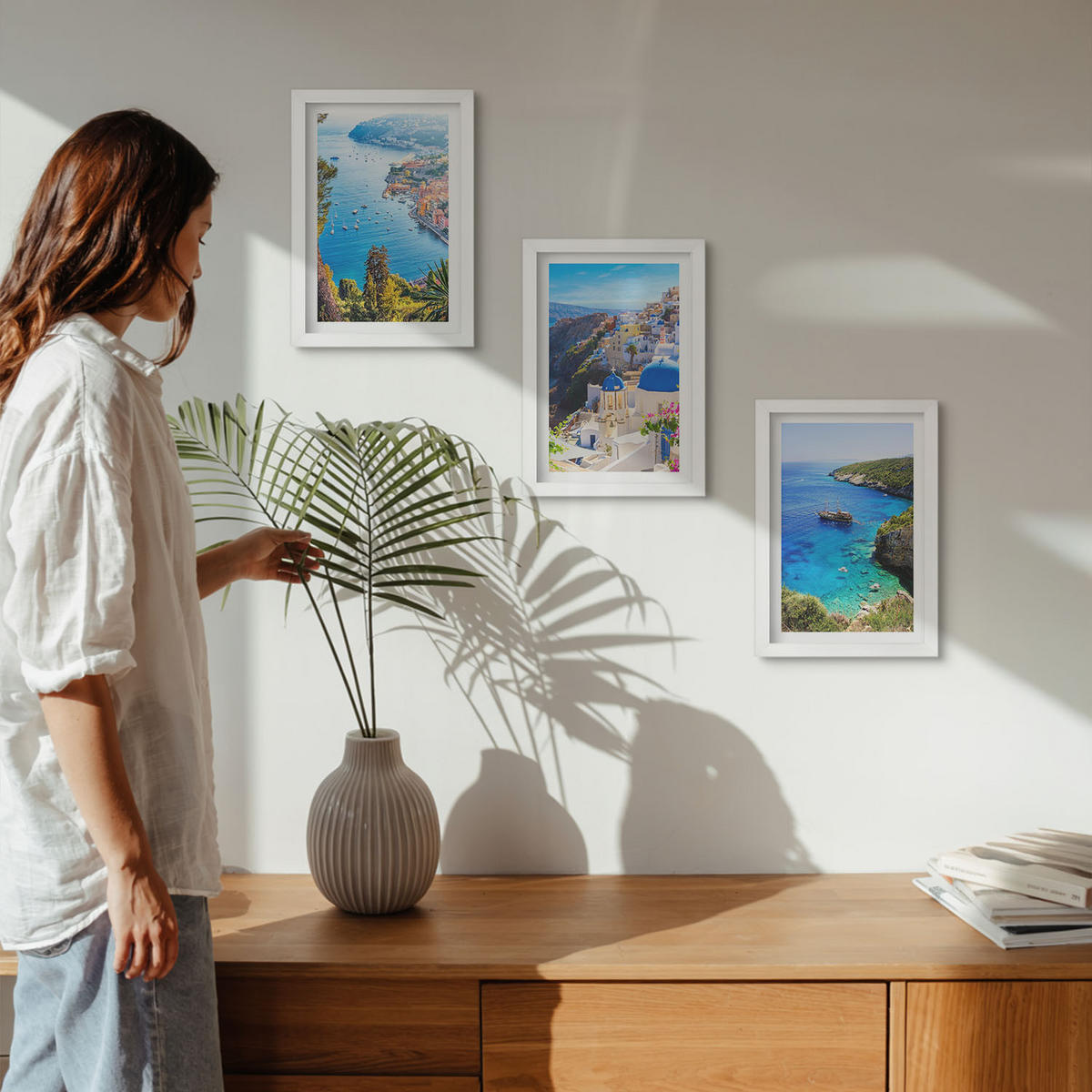 WANDBILDER 3er-Set - 20x30 cm Weißer Rahmen - Griechische Ansichten von Santorin Oia - Weiß, Kunststoff (20/30cm) - ArtPrintCave