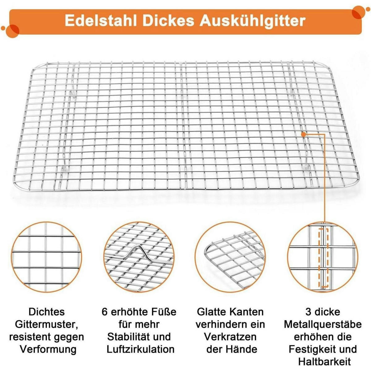 BACKBLECH mit Abkühlgitter Set 40,5 x 30,5 cm Edelstahl - Silberfarben, Metall (30.5/2.5/40.5cm)