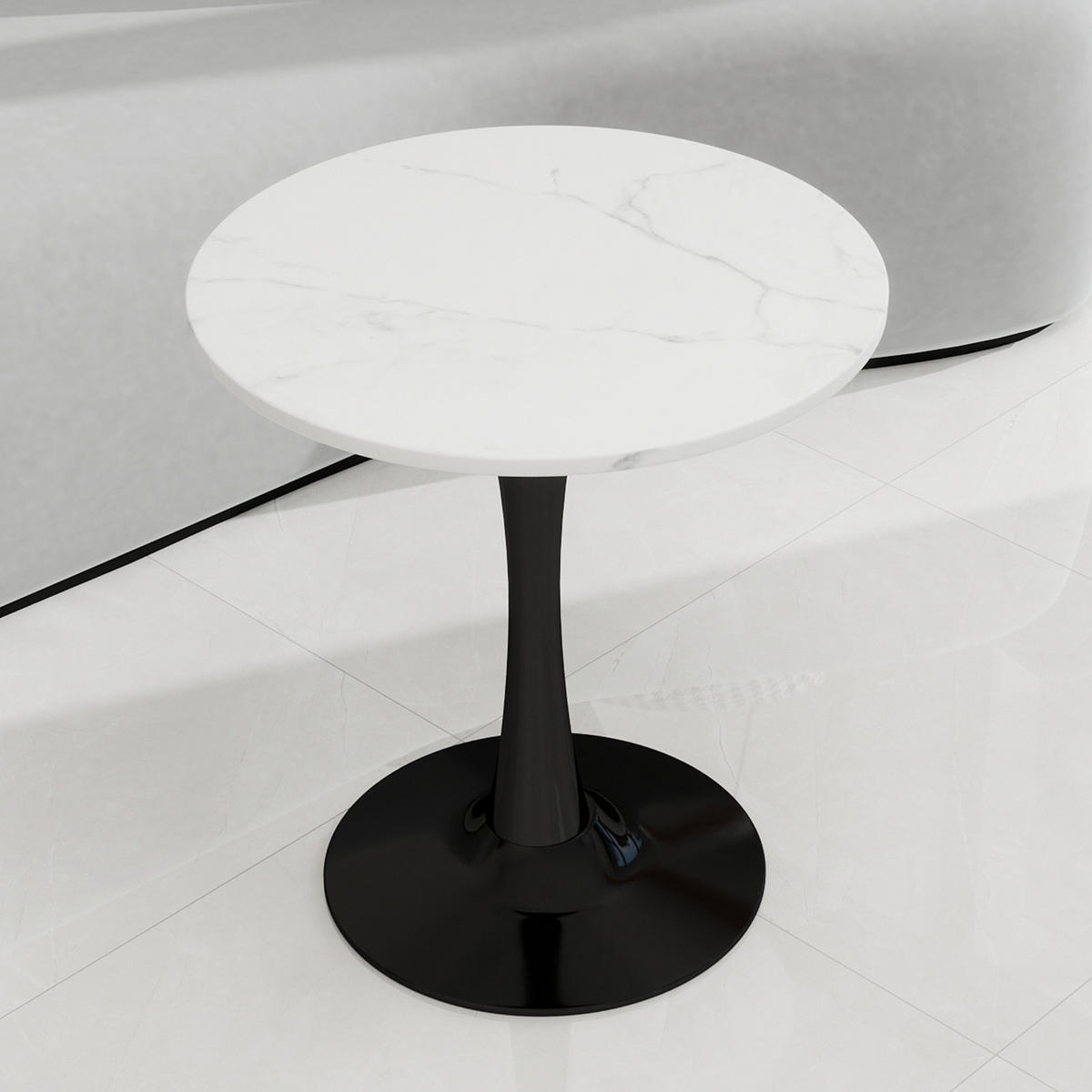 COUCHTISCH rund 70/70/72 cm Schwarz Weiß aus Kunstmarmor - Weiß, Stein (70/70/72cm) - OKWISH