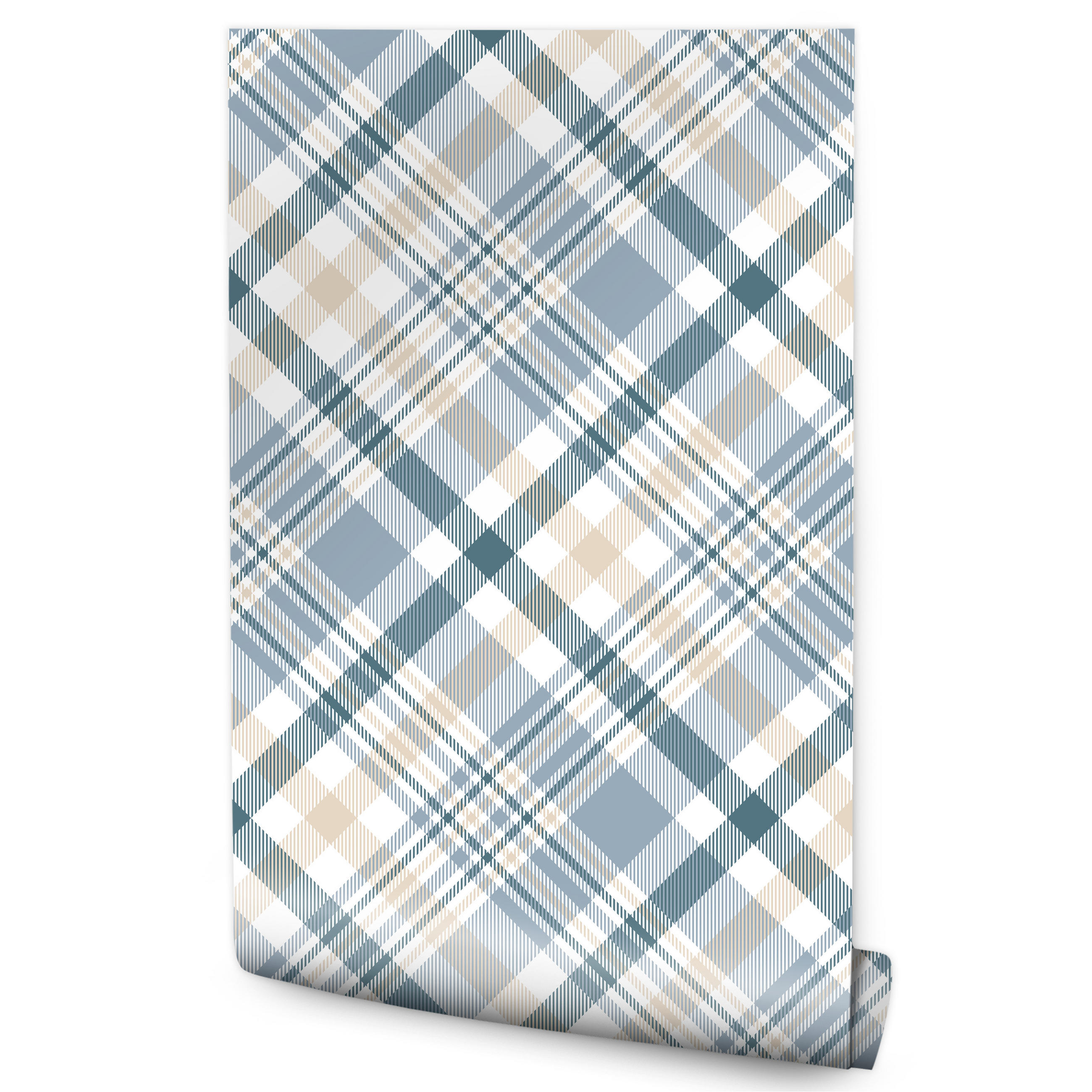VLIESTAPETE Klassisches Karomuster – Blaugrau, Beige, Weiß – 50x1000 cm - Beige/Blaugrau, Papier (50/1000cm) - Muralo