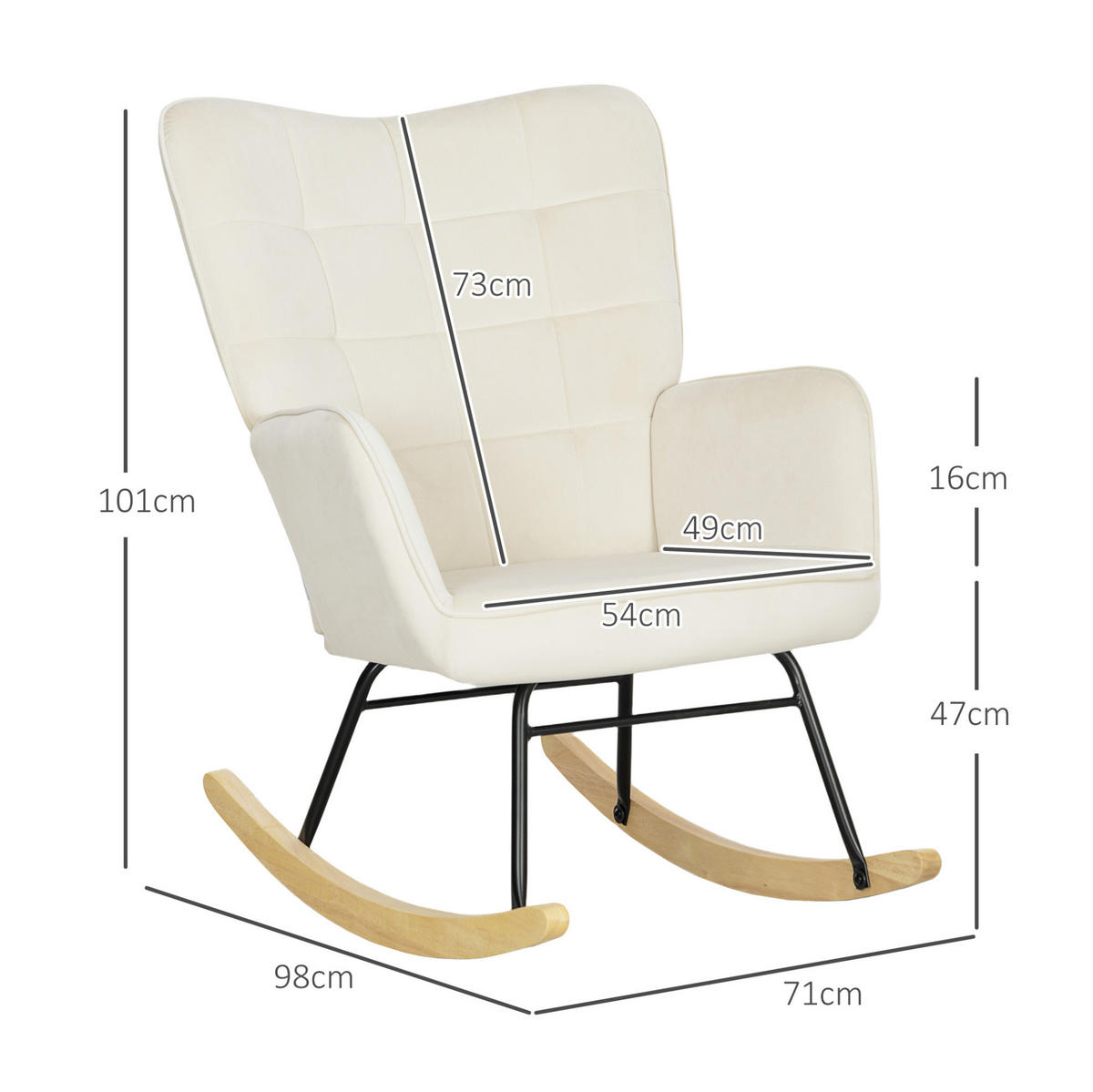 SCHAUKELSTUHL 71/98/101 cm mit Samtoptik und hoher Rückenlehne, bis 120 kg - Beige, Textil (98/101/71cm) - BEAOK
