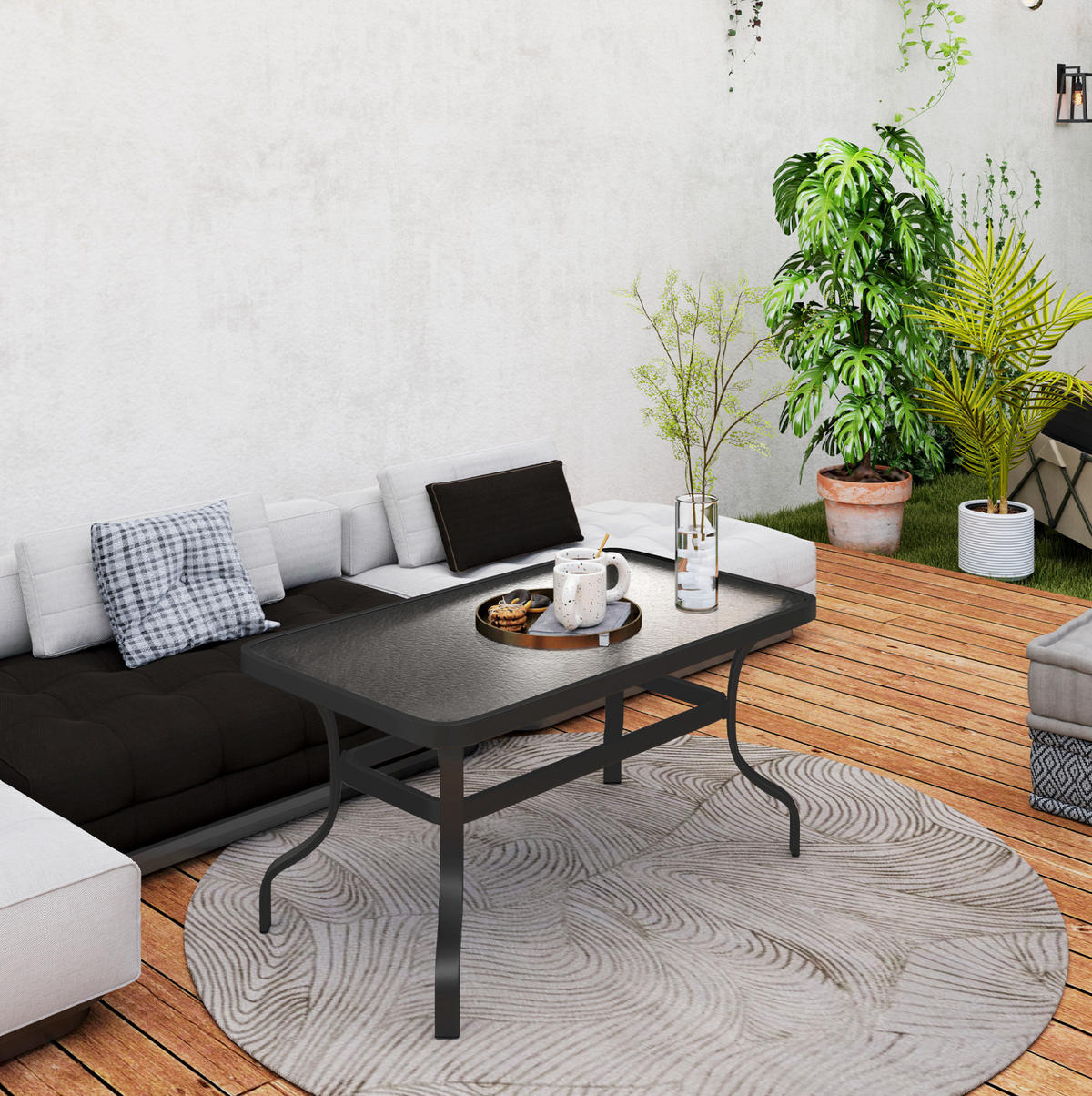 COUCHTISCH 95/55/46 cm mit Hartglasplatte und Metallgestell im Wellendesign, Schwarz - Naturfarben, Metall (95/55/46cm) - Redom