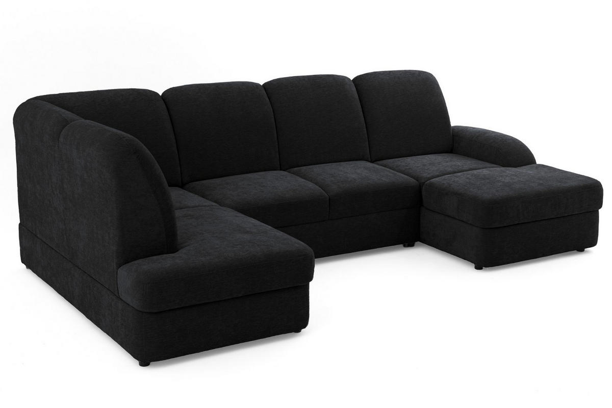 ECKSOFA VIBE U Links mit Schlaffunktion 129x263 Chenille Anthrazit - Anthrazit/Schwarz, Holz/Kunststoff (280/102/186cm) - Muffo