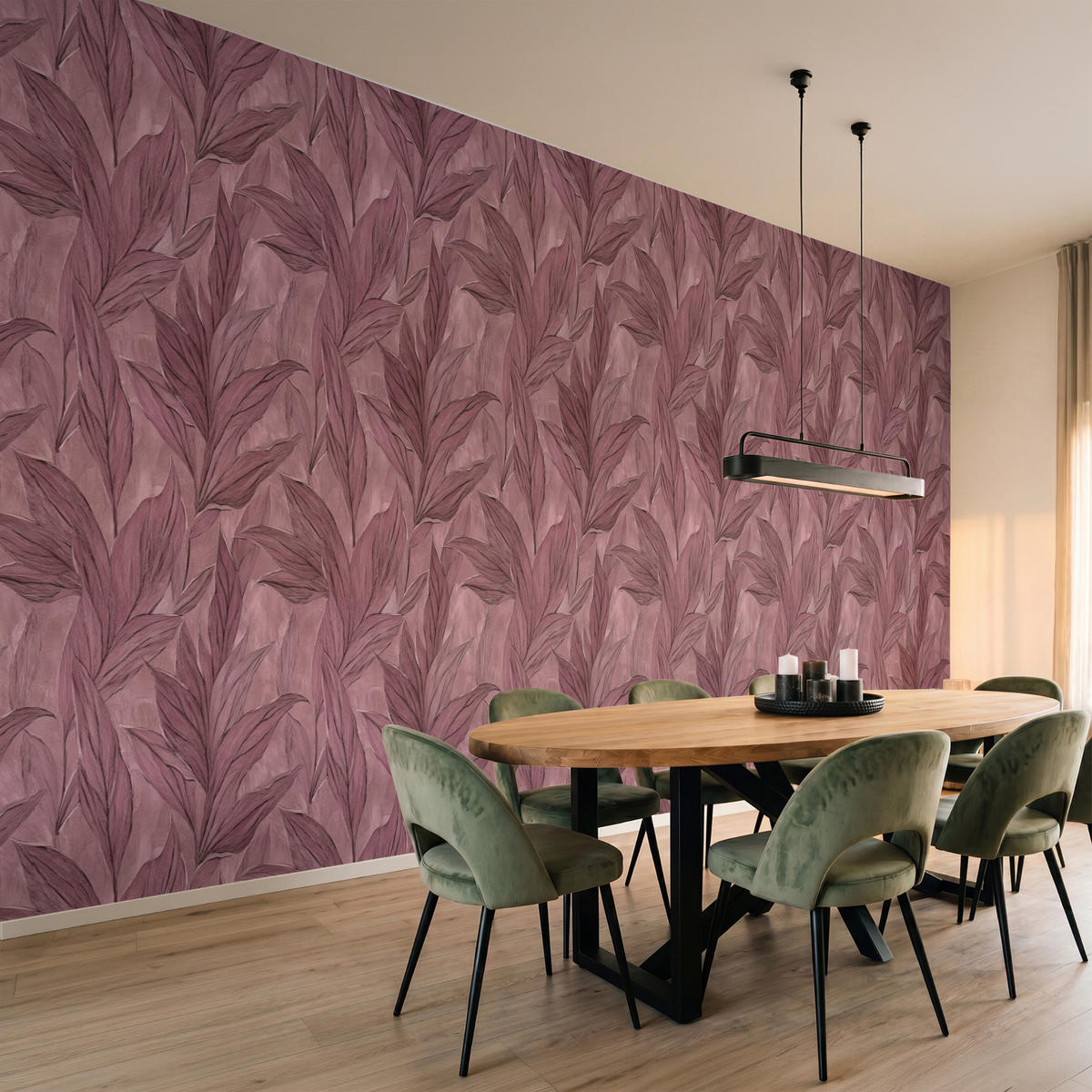 TAPETE - Blätter - Muster - Lila - 500x200 cm - Altrosa, Papier (500/200cm) - OnlyWow