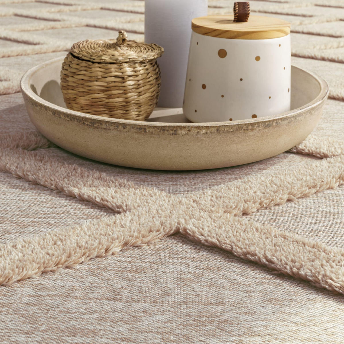 KURZFLORTEPPICH Waschbar, mit Rautenmuster, Beige, 160 x 220 cm - Beige, Textil (160/220cm) - KADIMA DESIGN