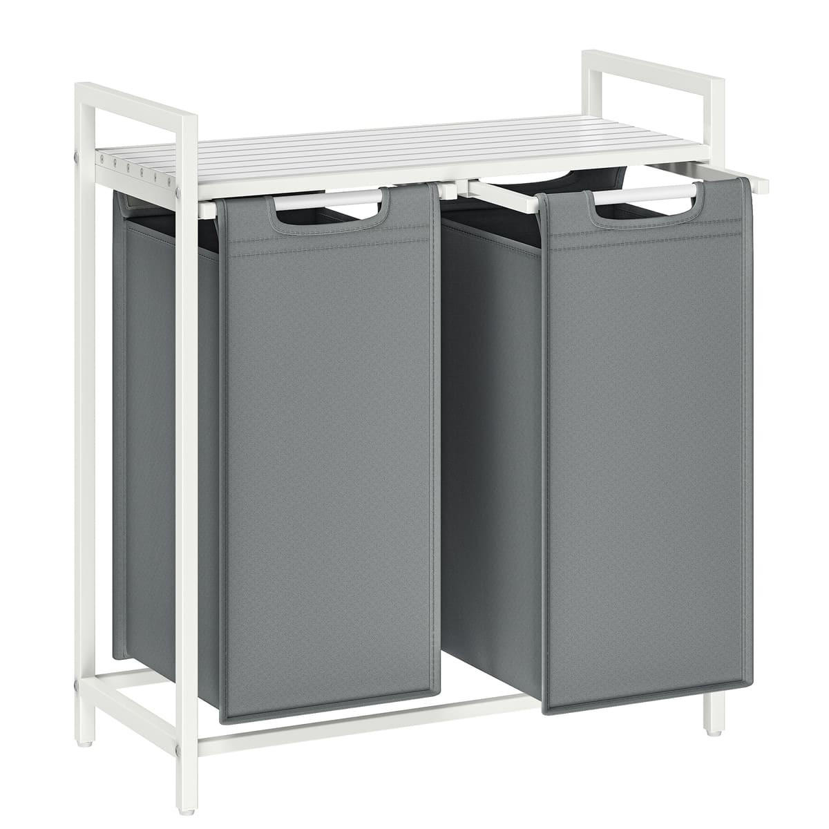 WÄSCHEKORB 2 Fächer Weiß und Grau – H71 cm - Grau, Holzwerkstoff (33/71/8.8cm) - Calicosy