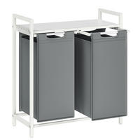 WÄSCHEKORB 2 Fächer Weiß und Grau – H71 cm - Grau, Holzwerkstoff (33/71/8.8cm) - Calicosy
