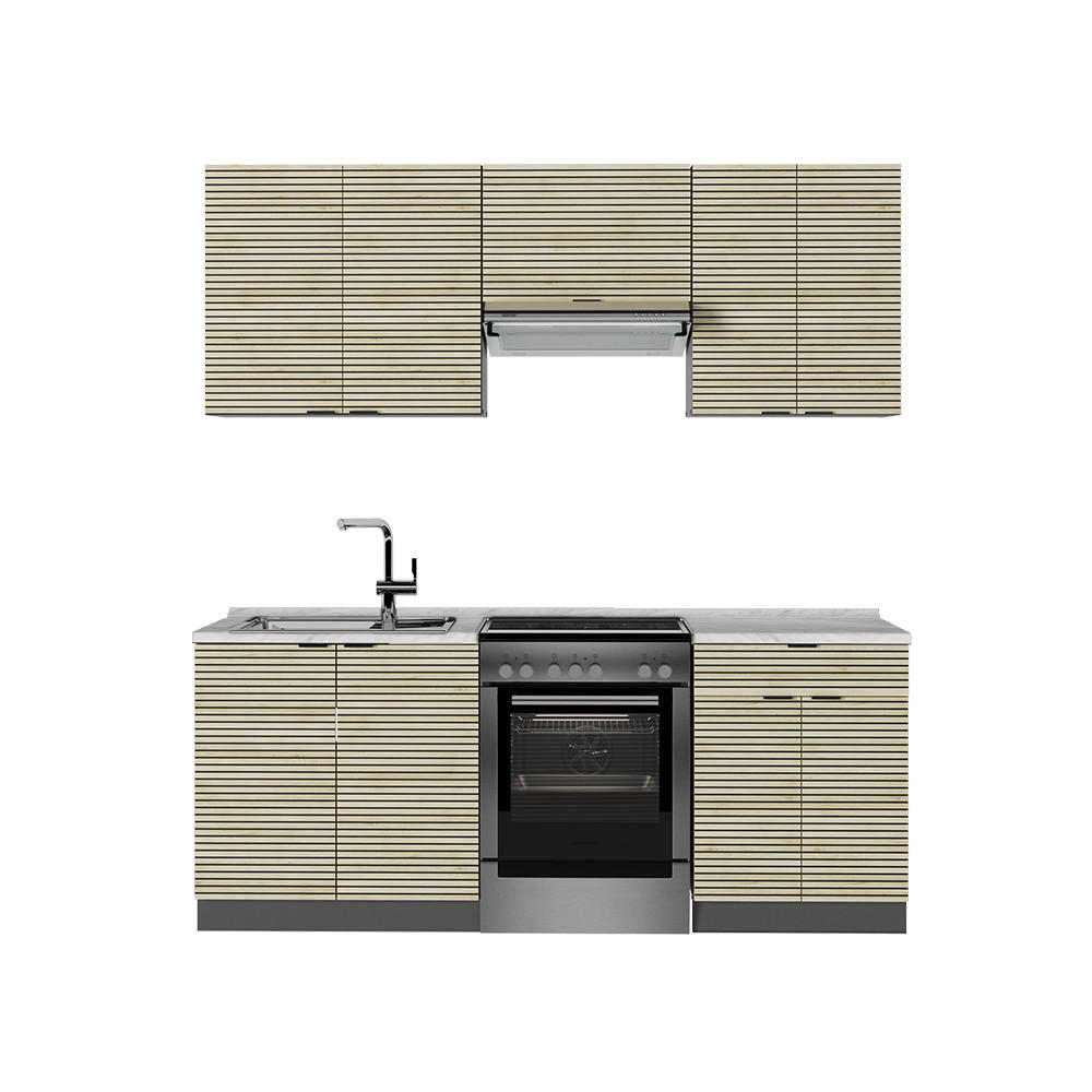 KÜCHENZEILE Fame-Line Eiche Paneel/Anthrazit 200 cm ohne Arbeitsplatte - Hellbraun/Anthrazit, Holzwerkstoff (200/81.6/46cm) - Vicco