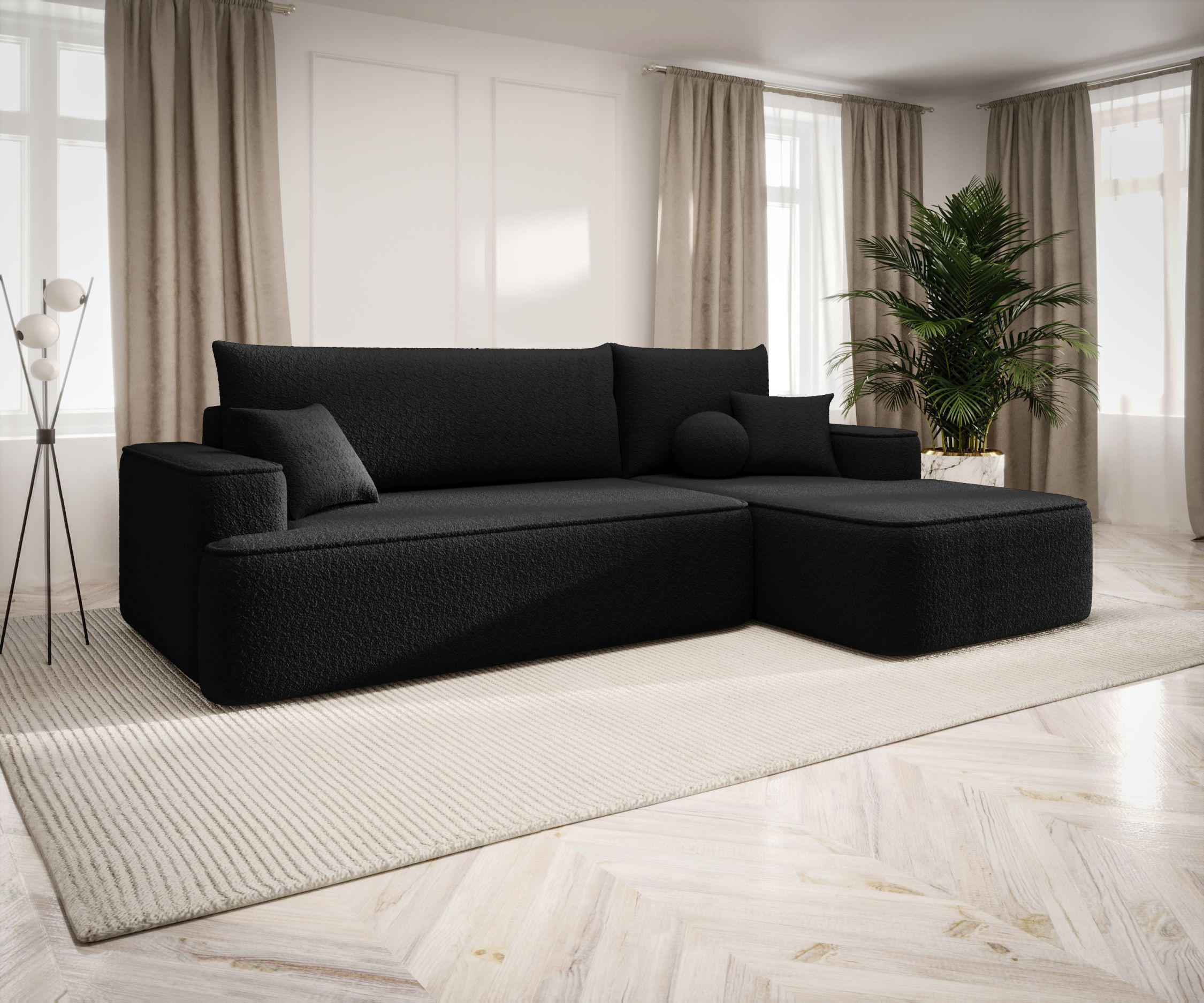 ECKSOFA mit Schlaffunktion FIGO Quelle 100 Rechts - Schwarz, Textil (150/250cm) - Bedante