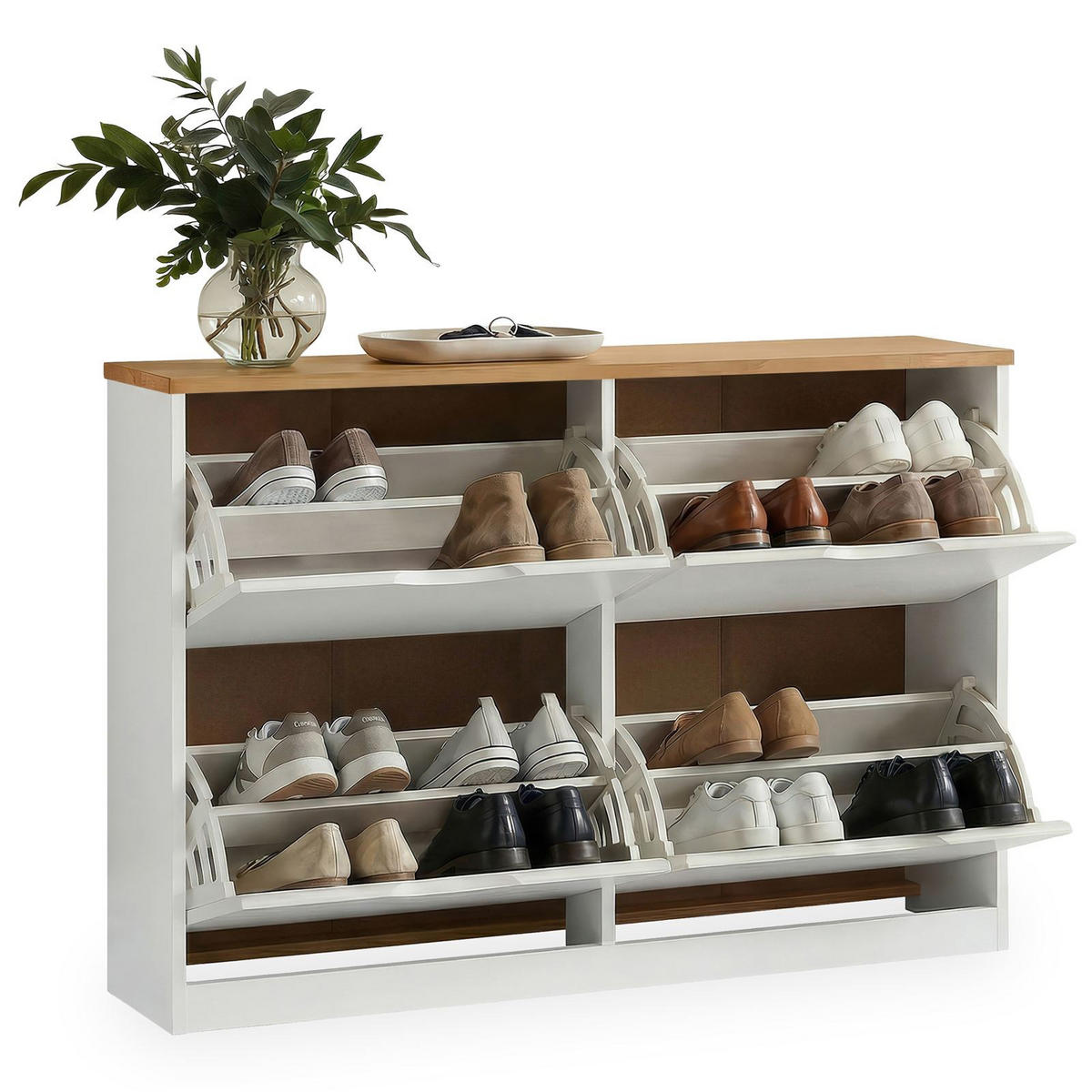 SCHUHSCHRANK BASIL weiß/braun - Weiß/Braun, Holz (115/79/25cm) - IDIMEX