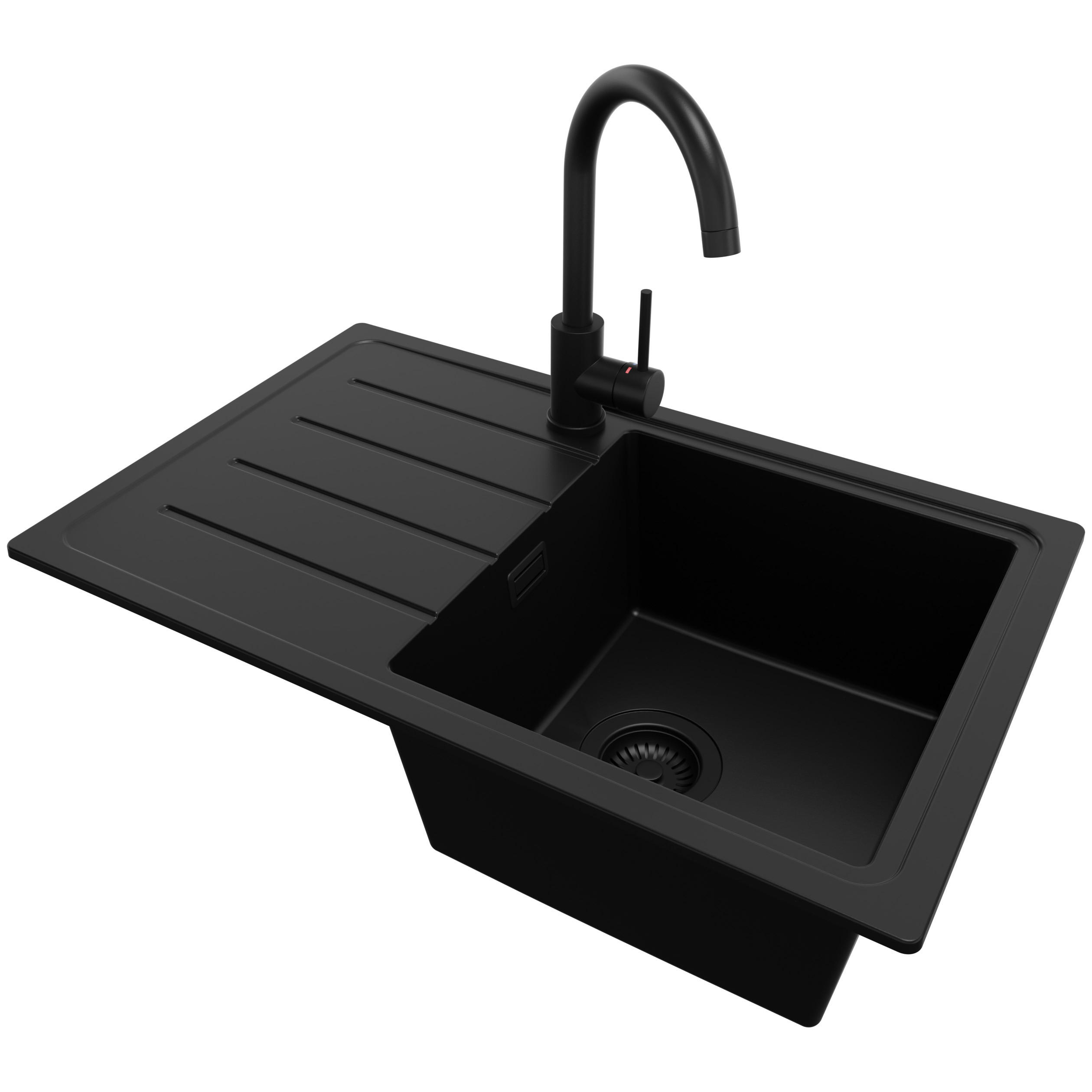 Primagran Granitspüle Schwarz, Schwarz, Schwarz 70x20x44 cm