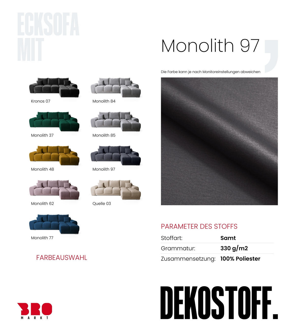 ECKSOFA Nubes mit Schlaffunktion Graphit Plüsch - Silberfarben/Graphitfarben, Kunststoff/Textil (290/180cm) - Bromarkt