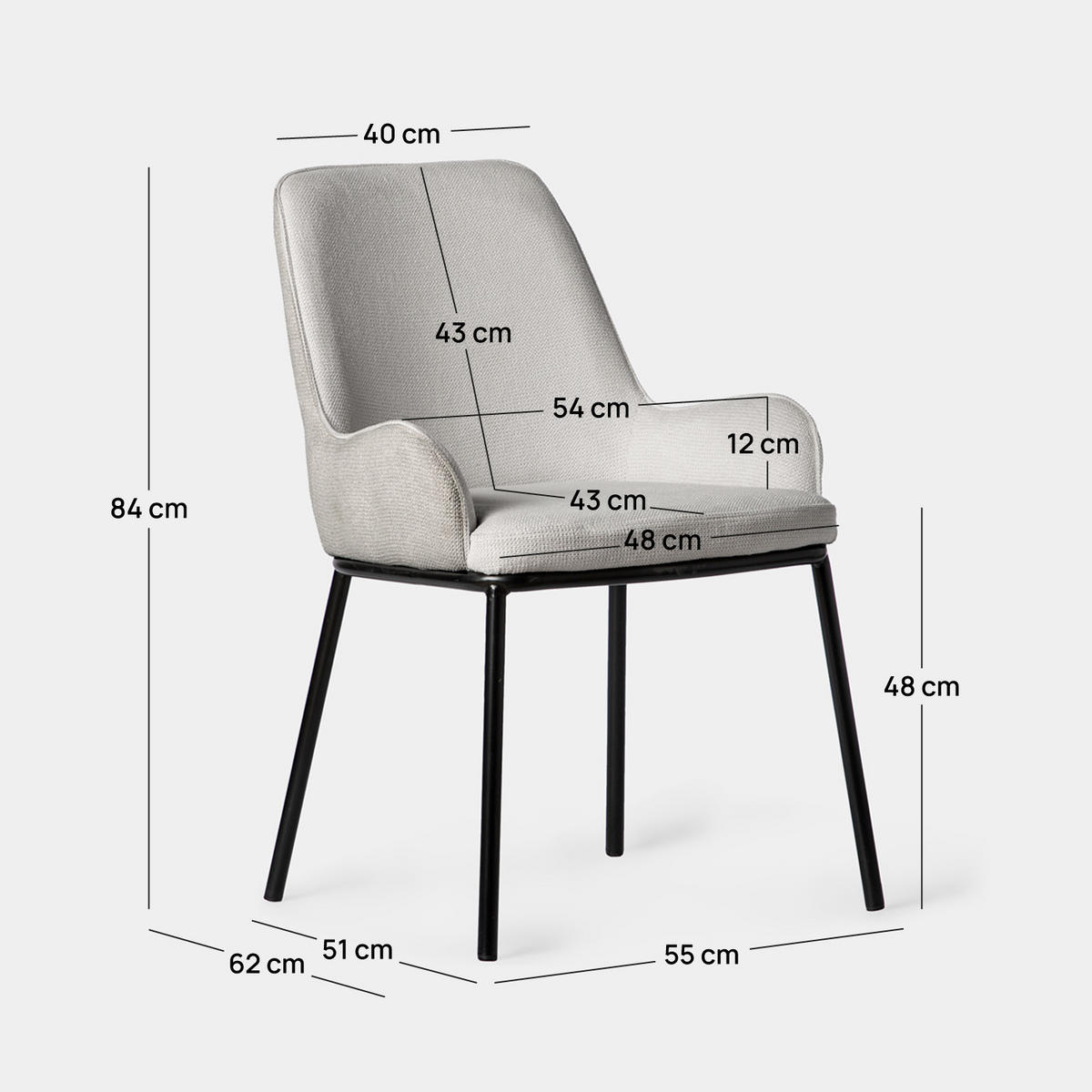 ESSZIMMERSTUHL Dama Grau 55 cm x 84 cm 2er-Set - Grau, Textil (55/84/62cm) - Klast Home