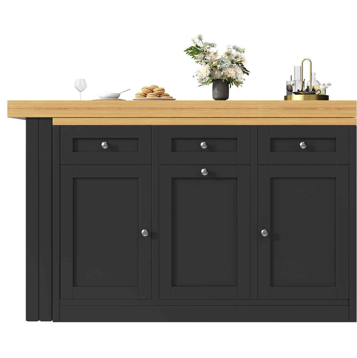 BARTISCH ausziehbar 120-200 cm mit Stauraum MDF Black - Schwarz, Holzwerkstoff (200/40/75.5cm) - Meubliv