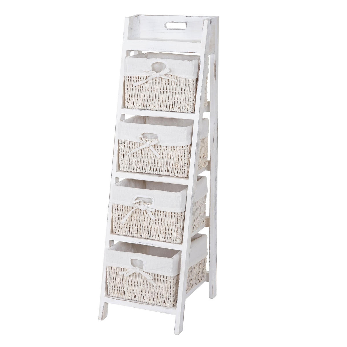 LEITERREGAL FRANCA SHABBY-LOOK 4 KÖRBE Reinweiß - Weiß, Holz (30/101/35cm) - MCW