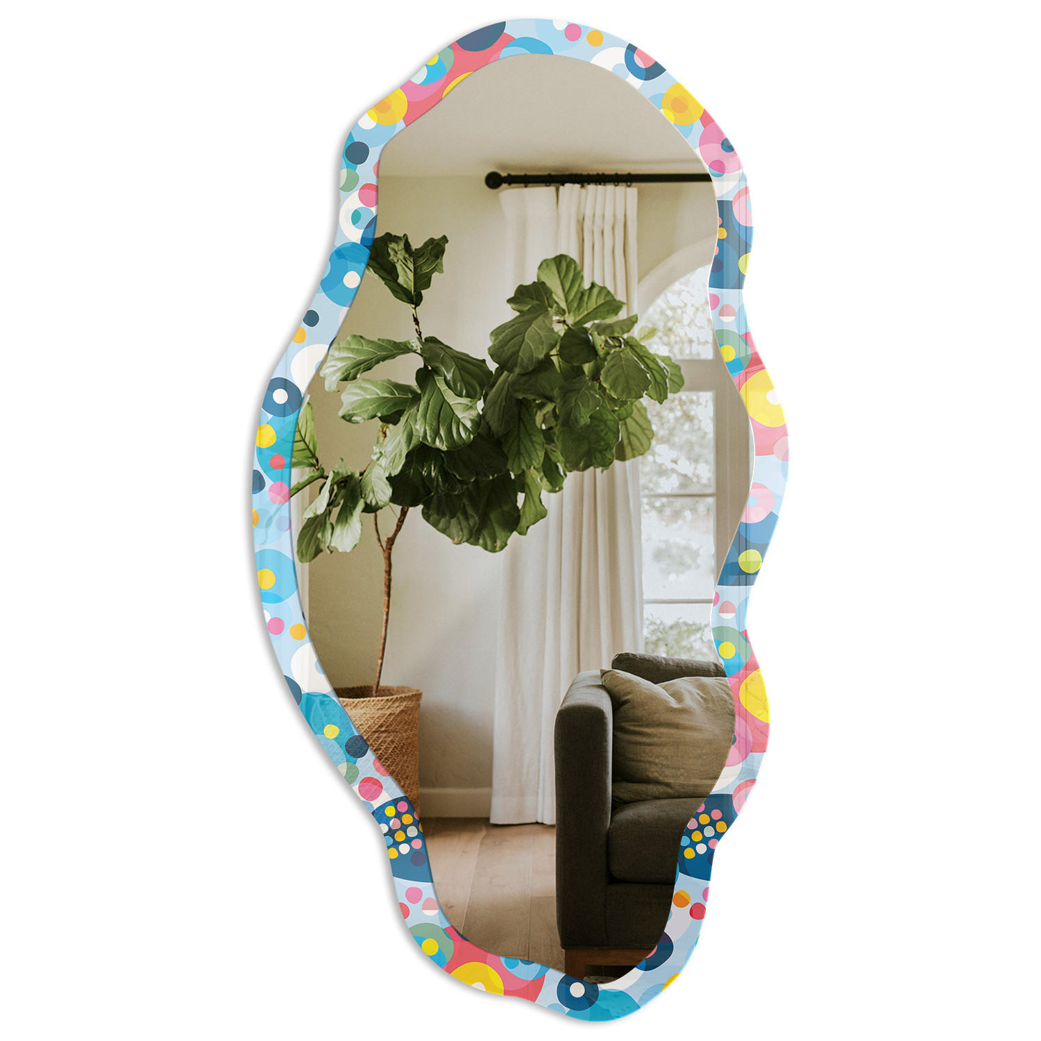 SPIEGEL 90x45 cm asymmetrisch mit Druck - Abstrakte Blasen - Transparent, Glas (45/90/0.4cm) - TULUP