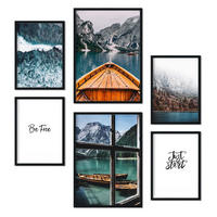 POSTER Set Mit 6 Wintersee Wandbild A3 & A4 Schwarzer Rahmen - Schwarz, Papier (29/3cm) - Nacnic